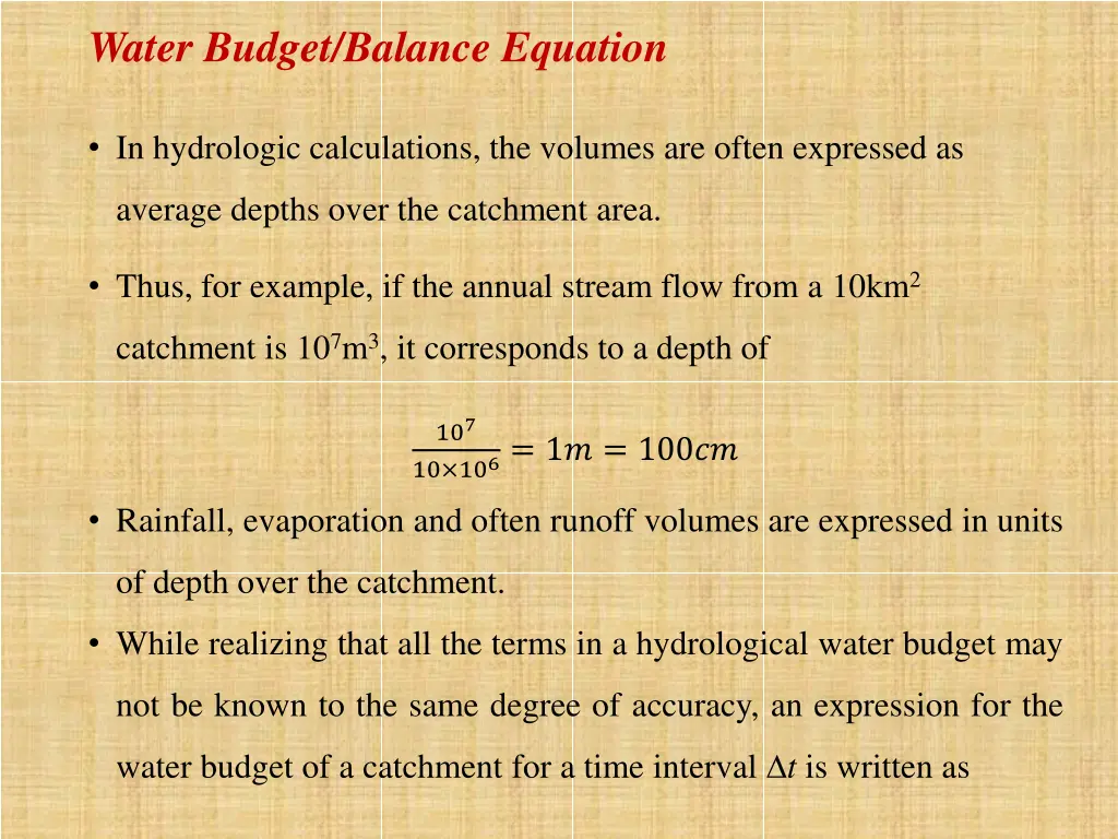 water budget balance equation 2