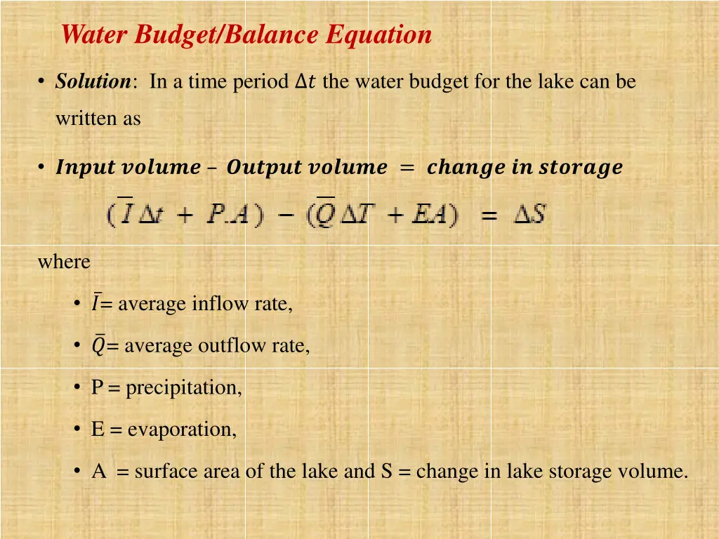 water budget balance equation 4