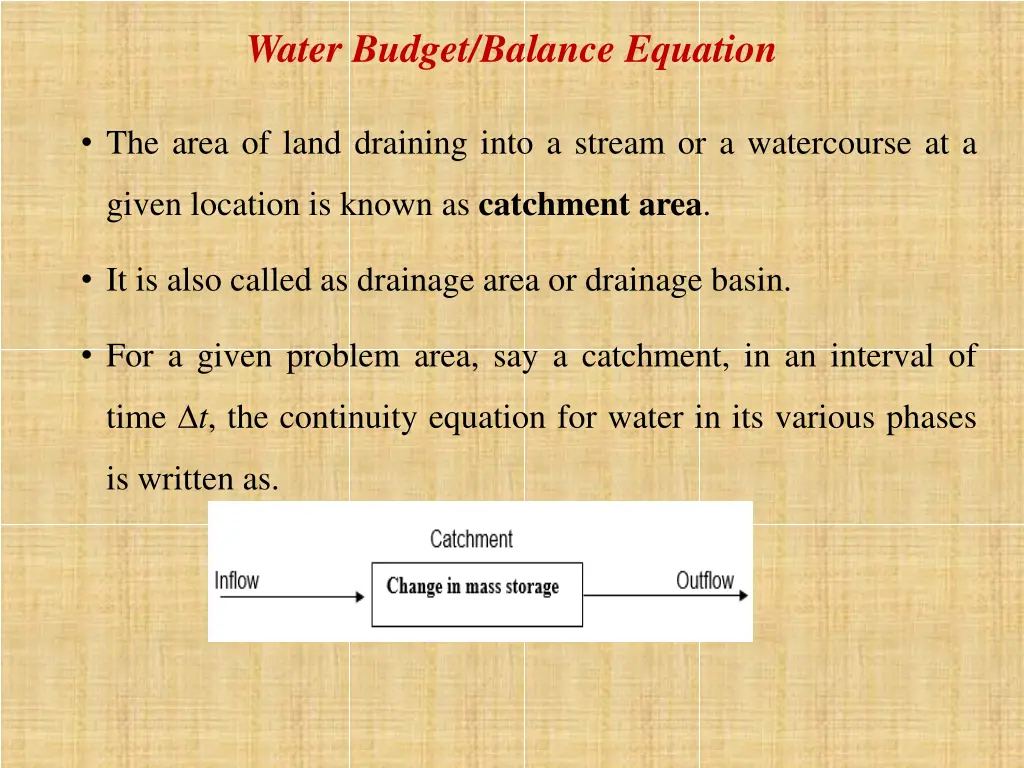 water budget balance equation