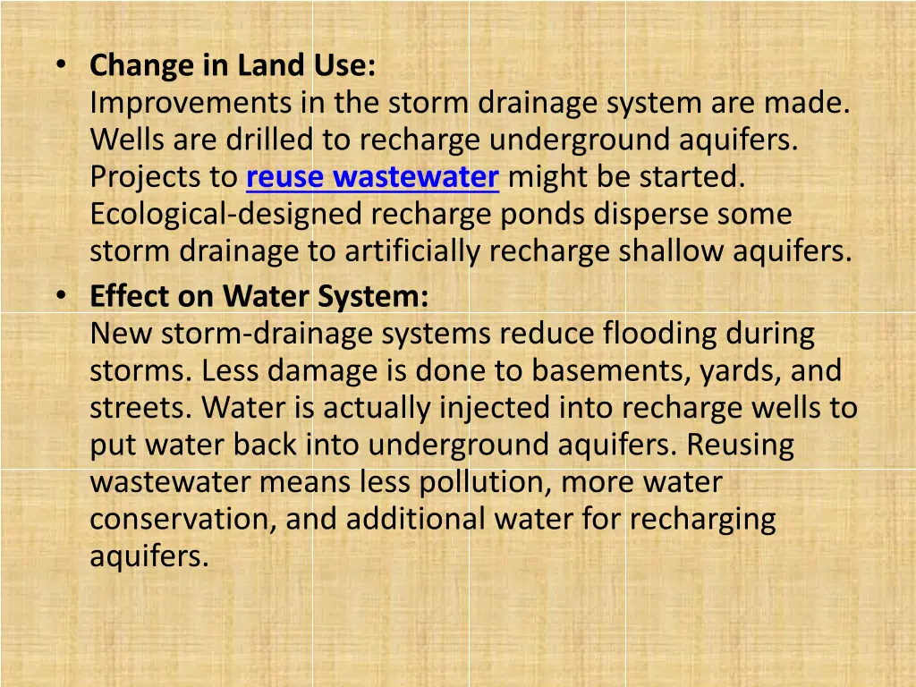 change in land use improvements in the storm