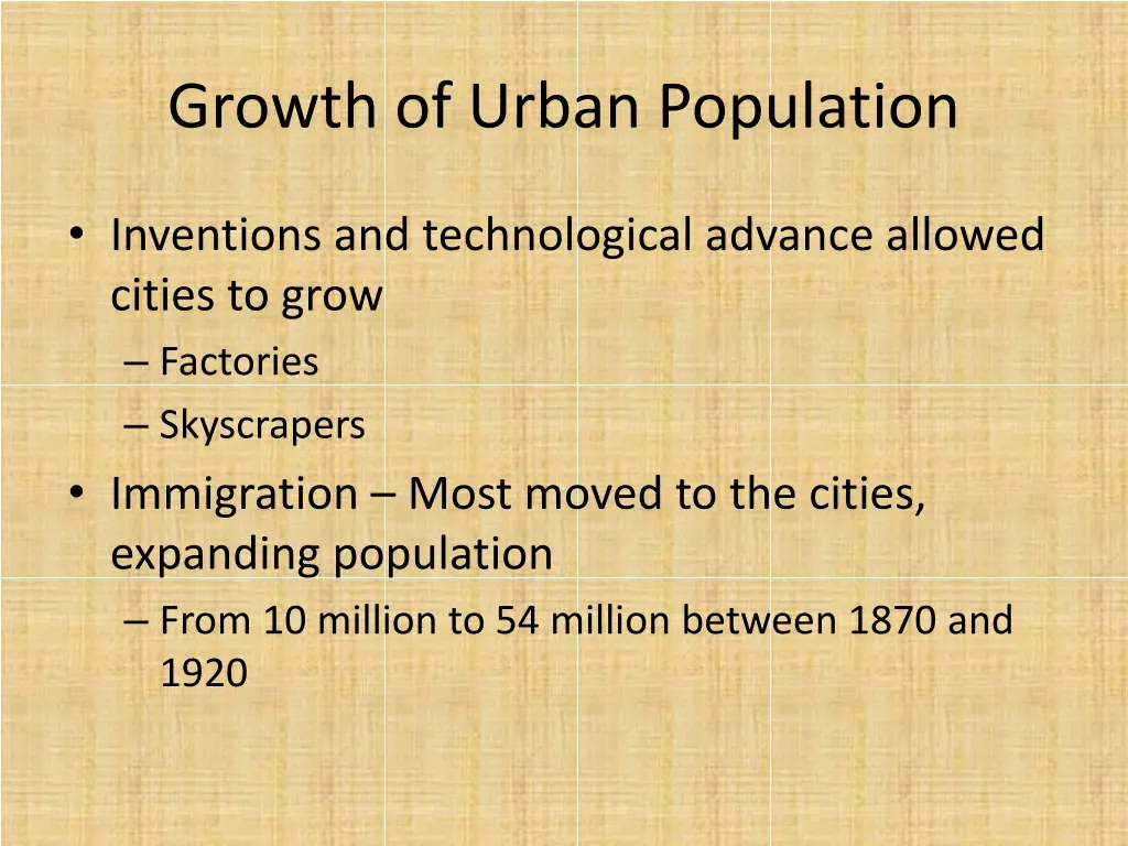 growth of urban population