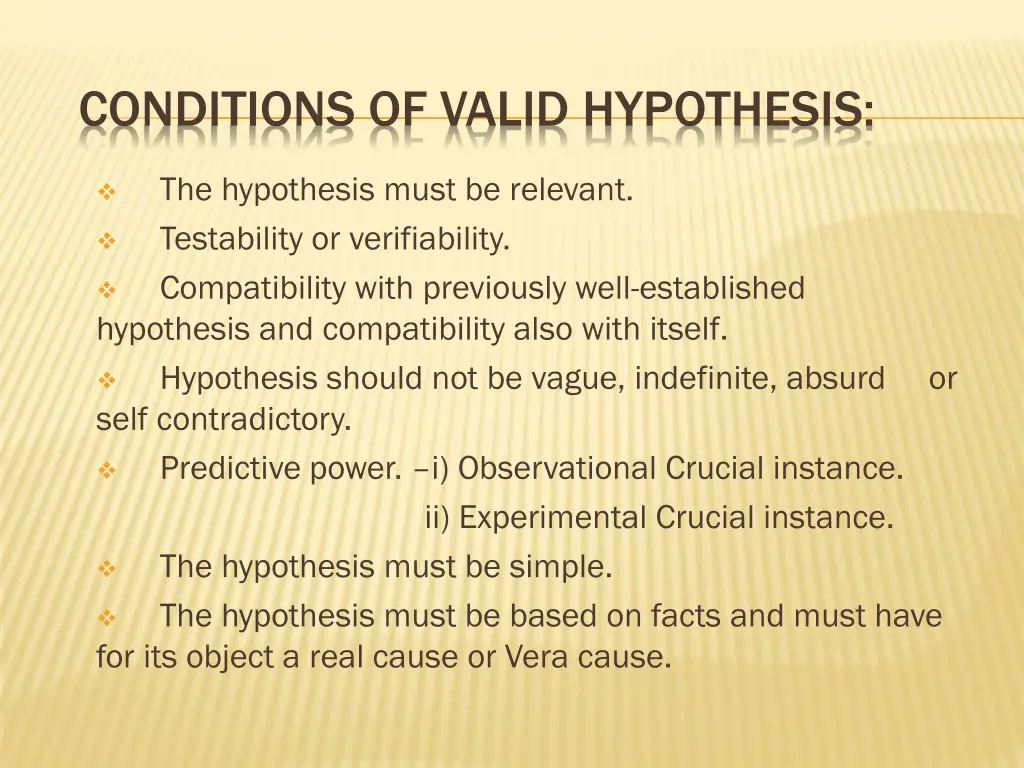 conditions of valid hypothesis