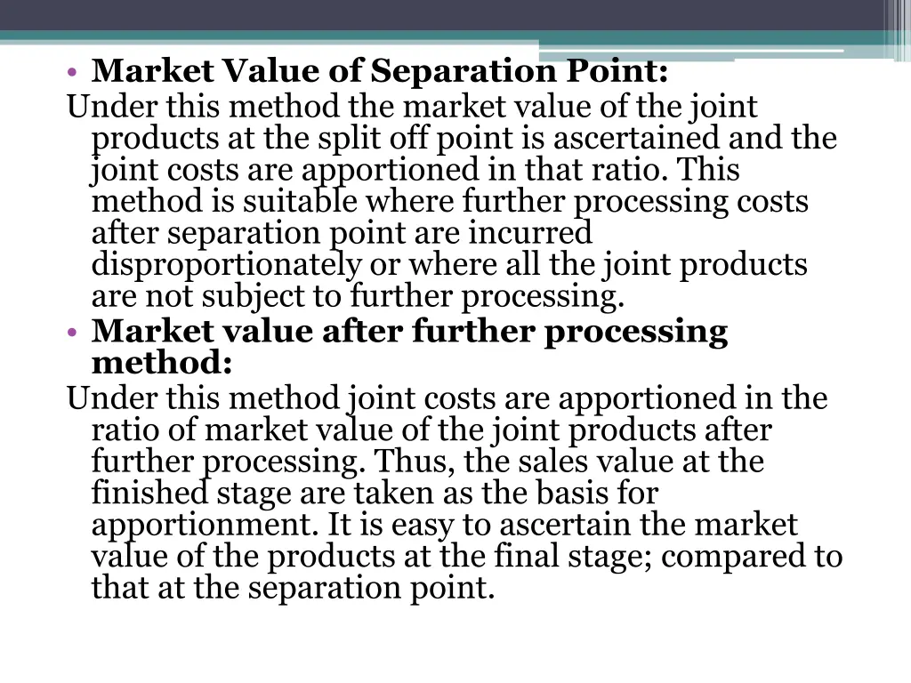 market value of separation point under this