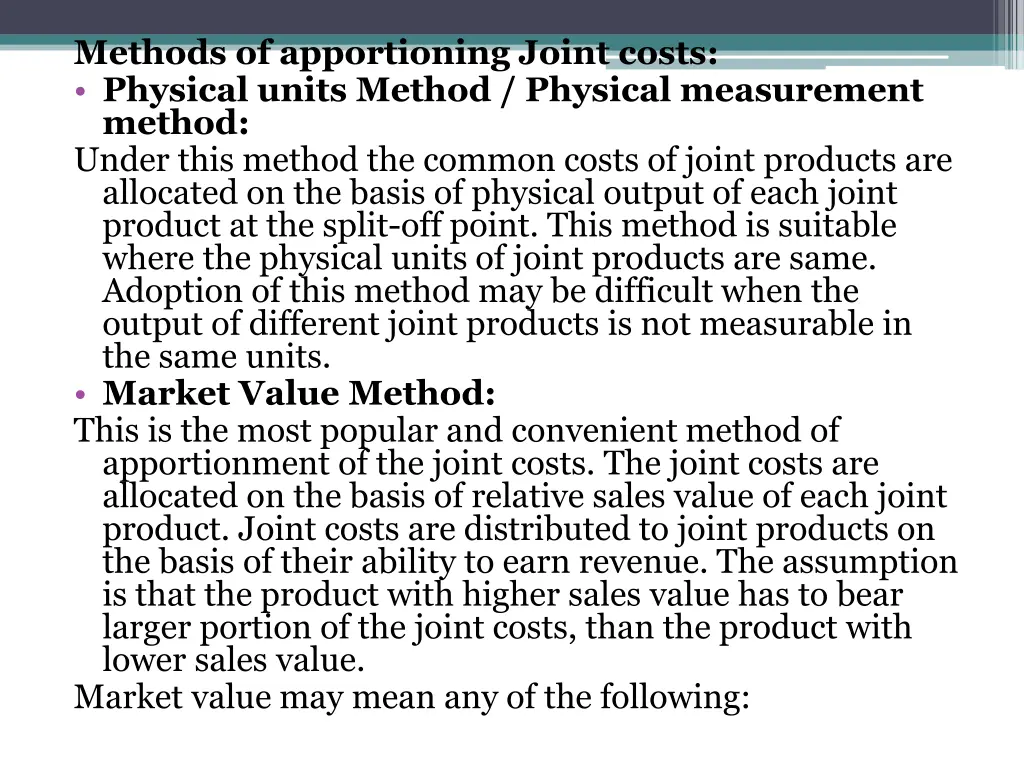 methods of apportioning joint costs physical