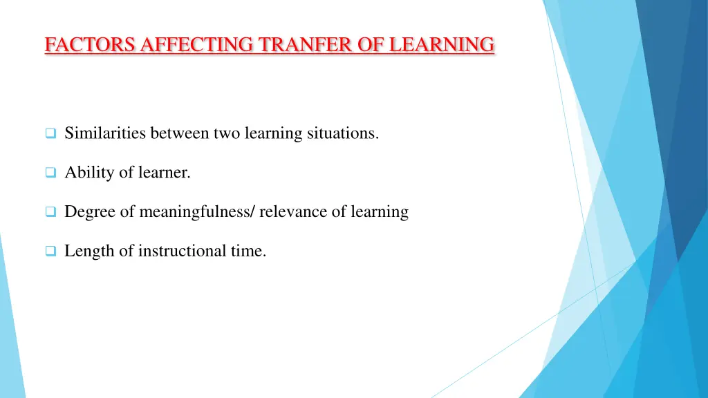 factors affecting tranfer of learning