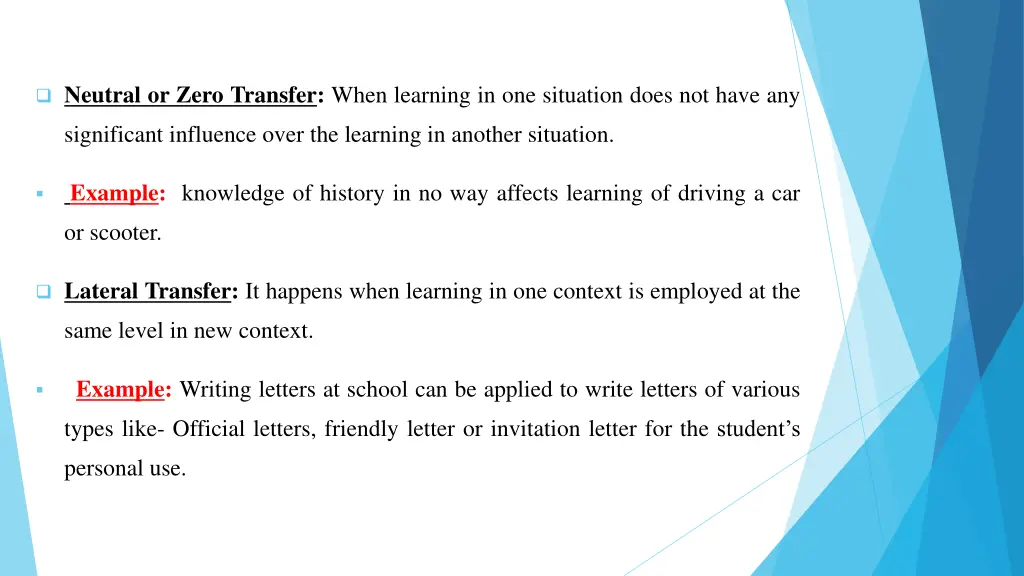 neutral or zero transfer when learning