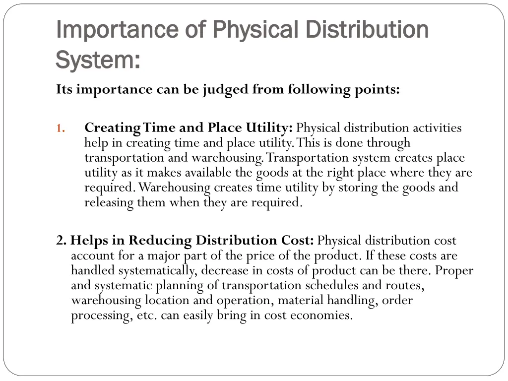 importance of physical distribution importance