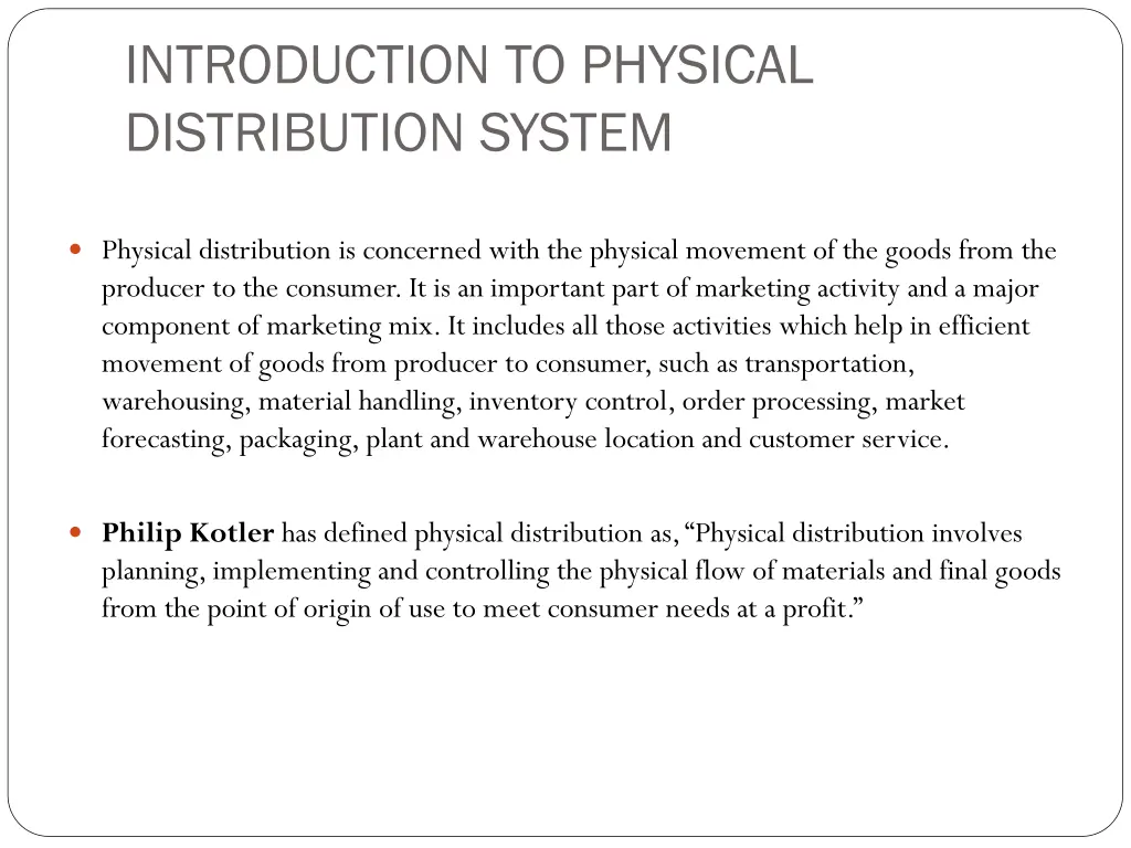 introduction to physical distribution system