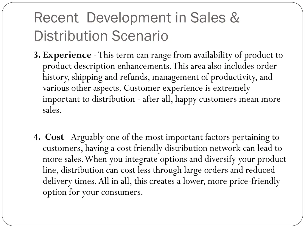 recent development in sales distribution scenario 1