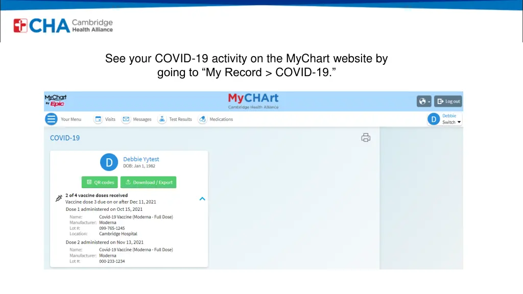 see your covid 19 activity on the mychart website