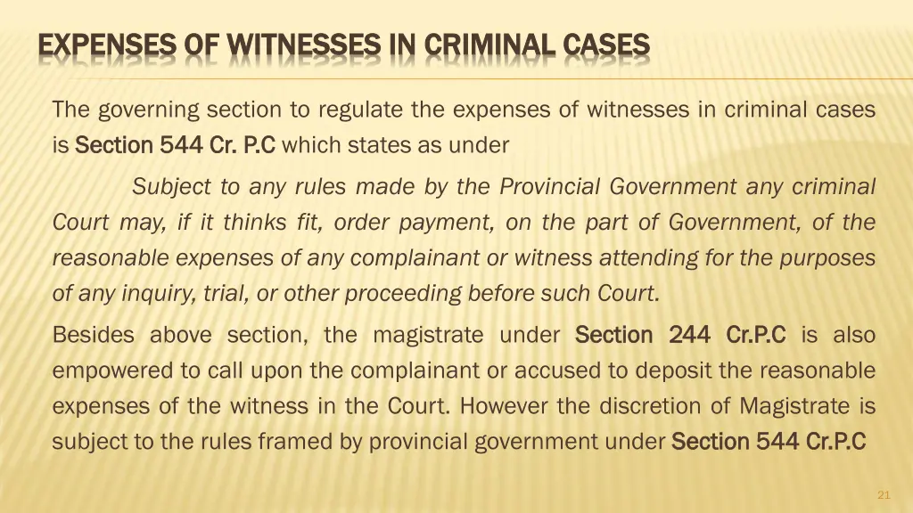 expenses of witnesses in criminal cases expenses