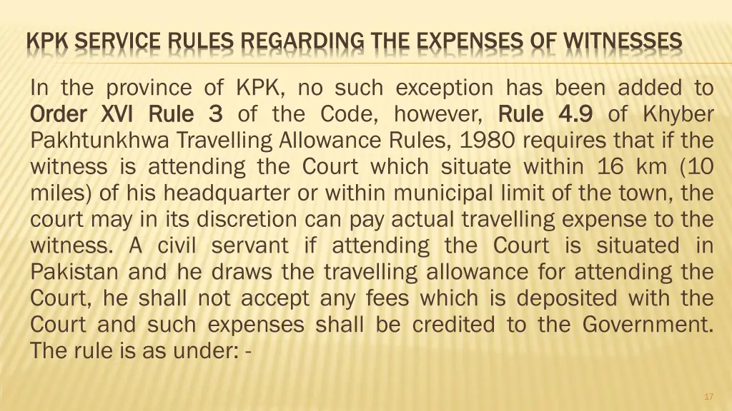 kpk service rules regarding the expenses