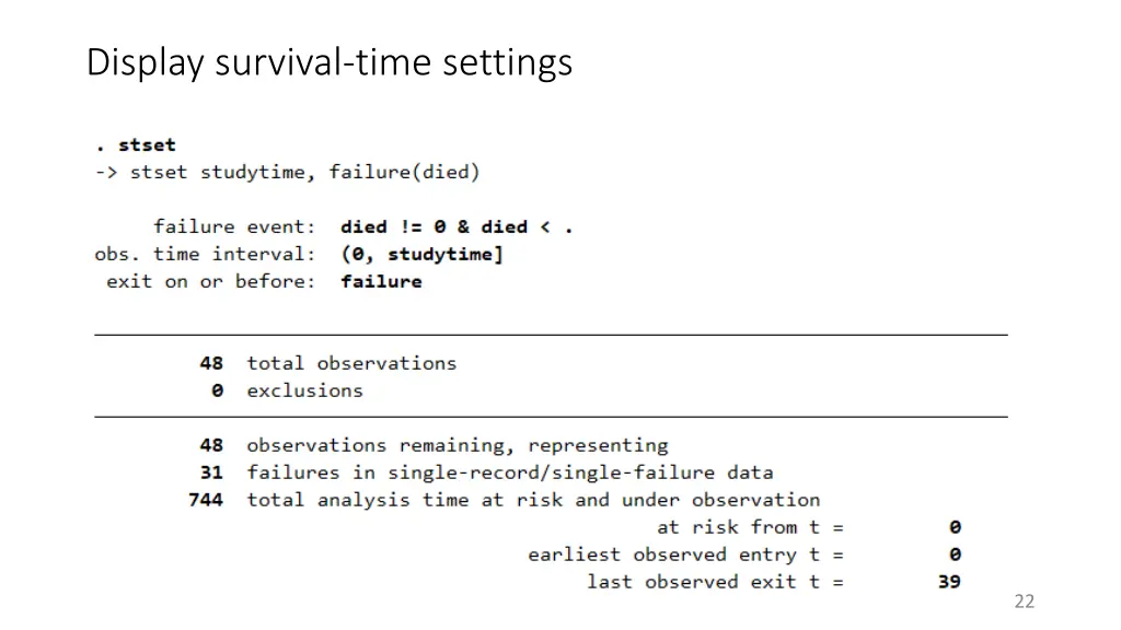 display survival time settings