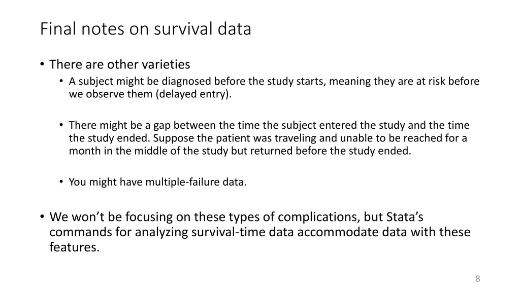 final notes on survival data