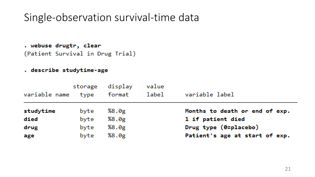 single observation survival time data