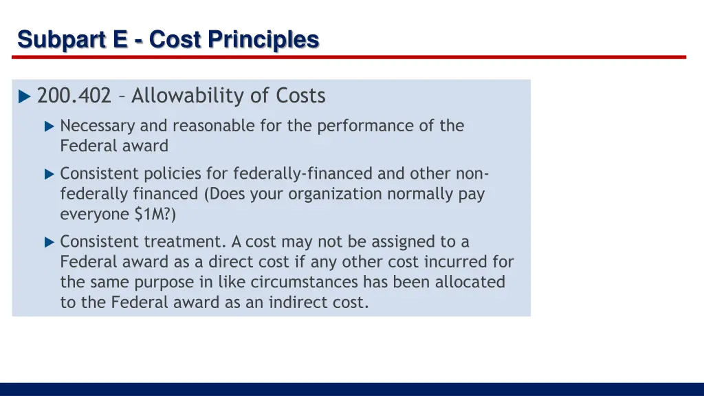 subpart e cost principles