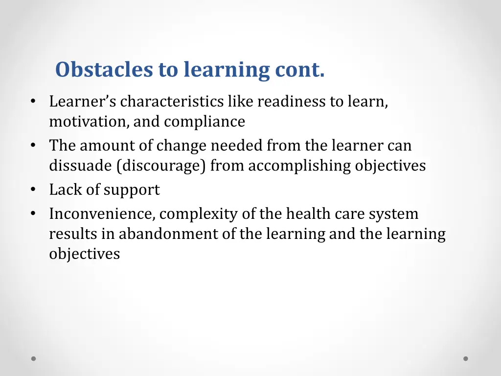 obstacles to learning cont