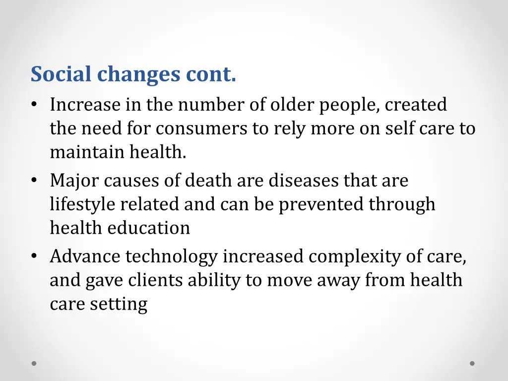 social changes cont increase in the number