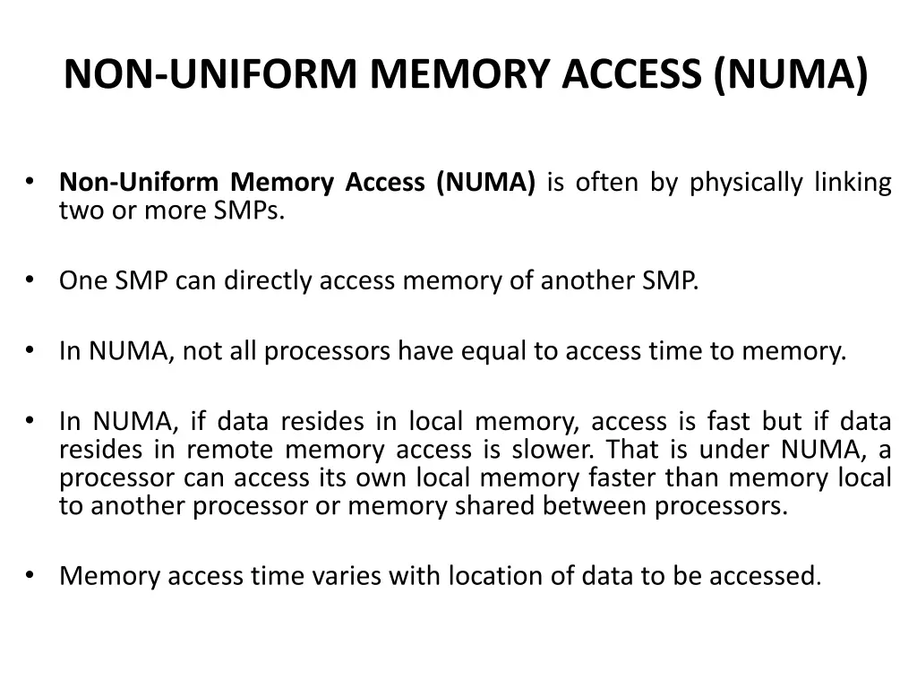 non uniform memory access numa