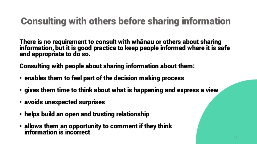 consulting with others before sharing information