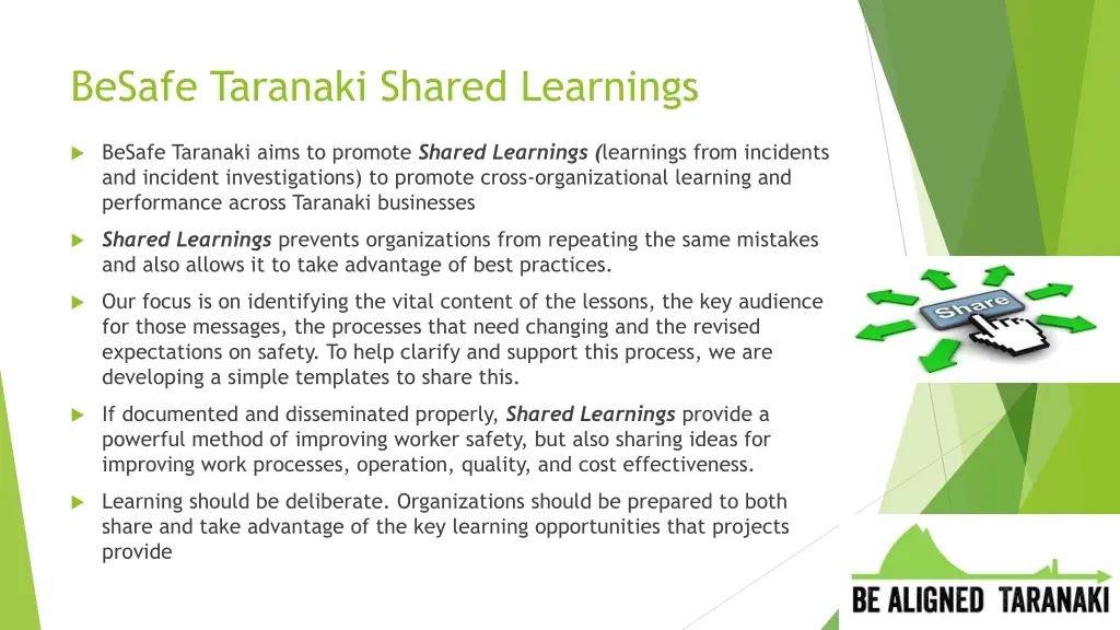 besafe taranaki shared learnings