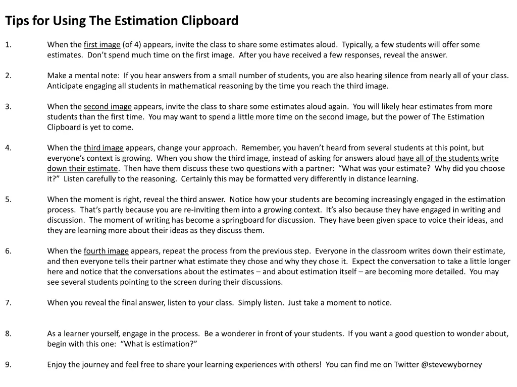 tips for using the estimation clipboard