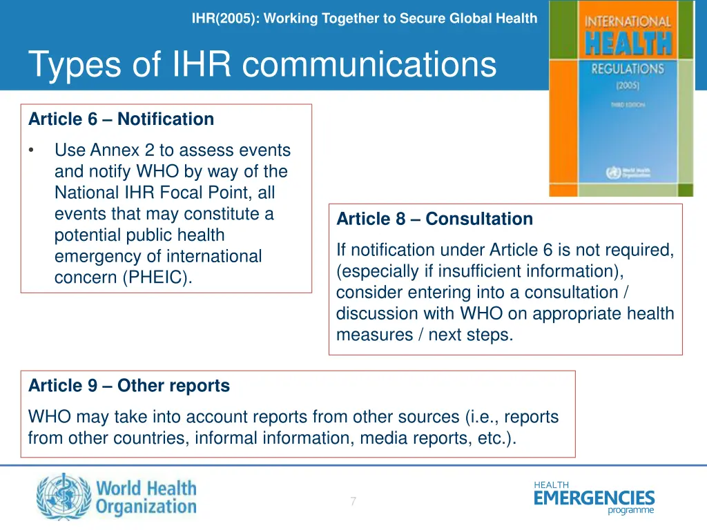 ihr 2005 working together to secure global health