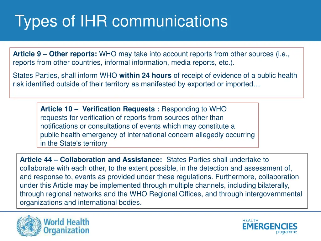 types of ihr communications