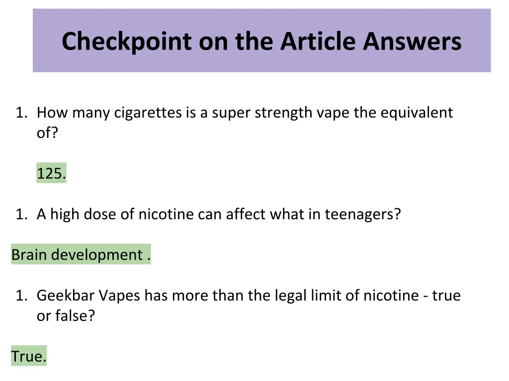 checkpoint on the article answers