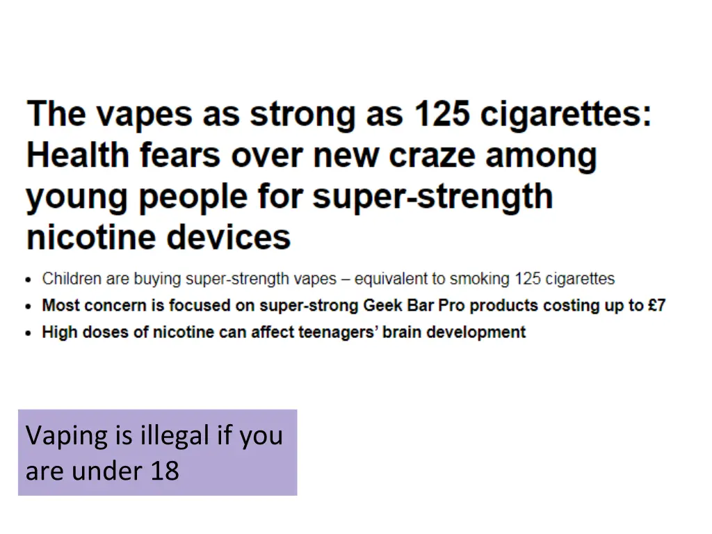 vaping is illegal if you are under 18