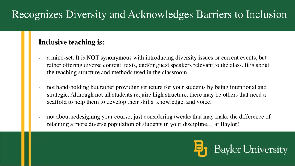 recognizes diversity and acknowledges barriers