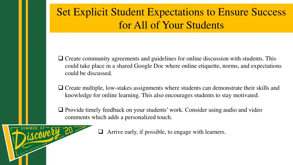 set explicit student expectations to ensure