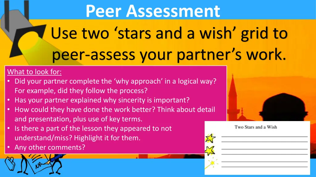 peer assessment use two stars and a wish grid