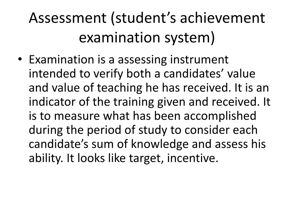 assessment student s achievement examination