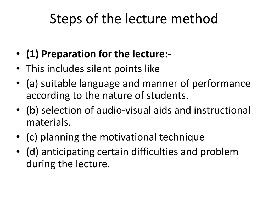 steps of the lecture method