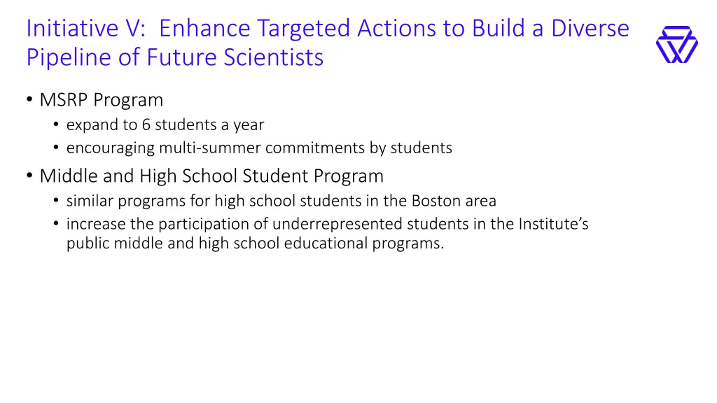 initiative v enhance targeted actions to build