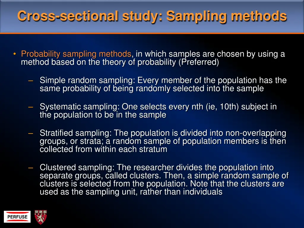 cross sectional study sampling methods