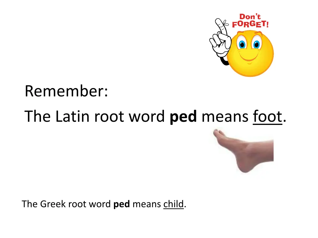 remember the latin root word ped means foot