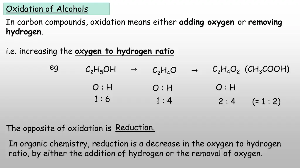 oxidation of alcohols in carbon compounds