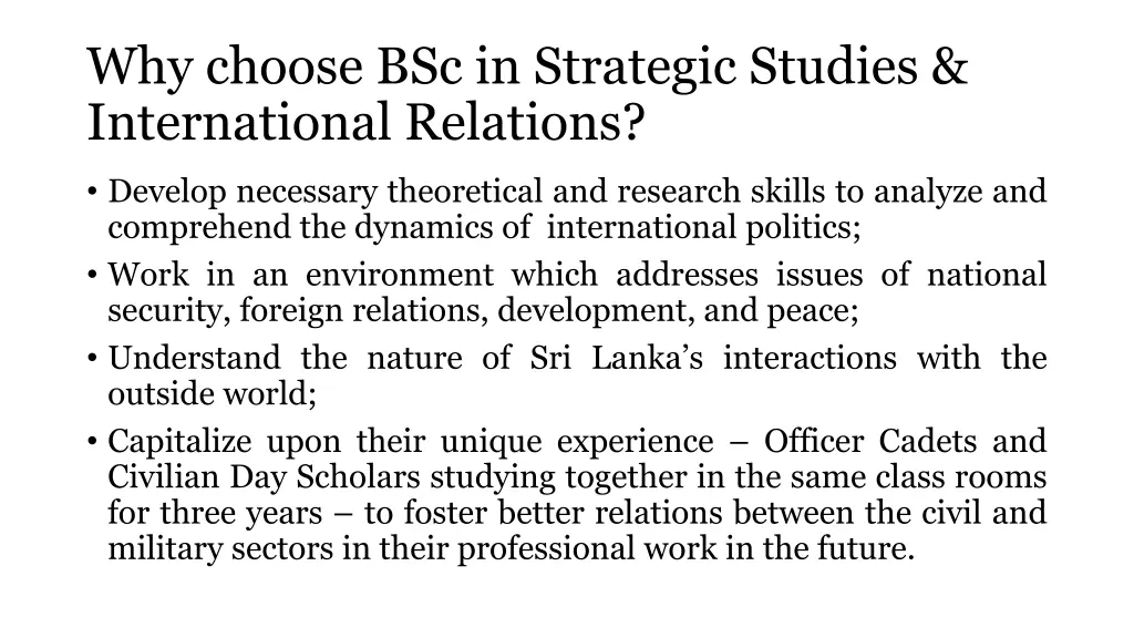 why choose bsc in strategic studies international