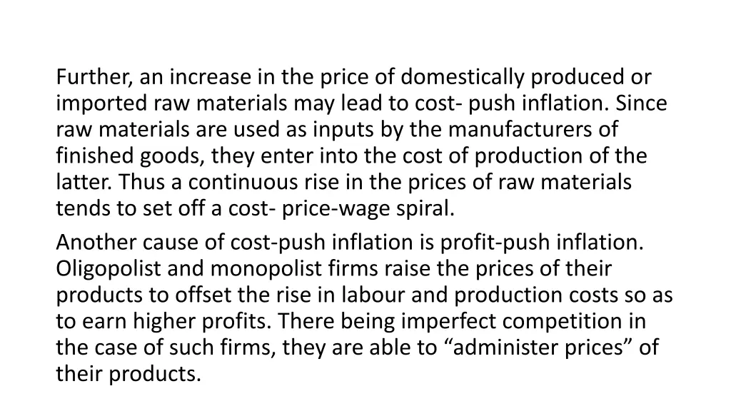 further an increase in the price of domestically