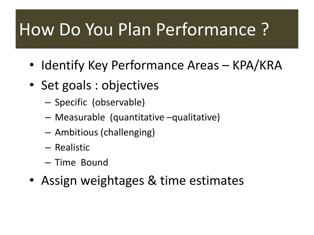 how do you plan performance