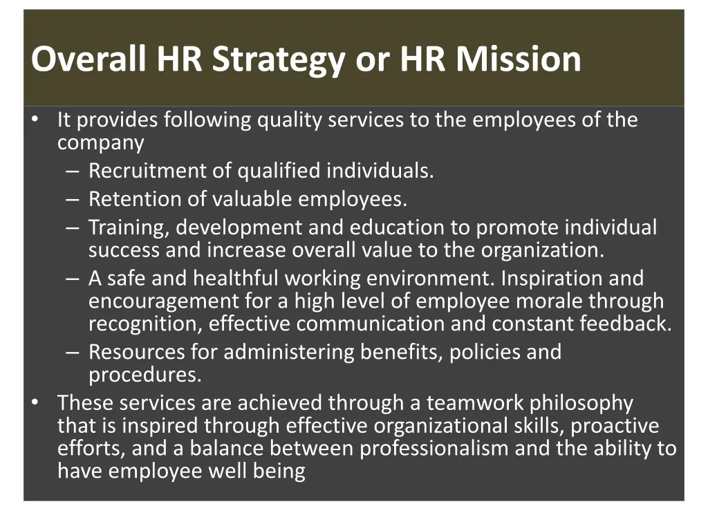 overall hr strategy or hr mission