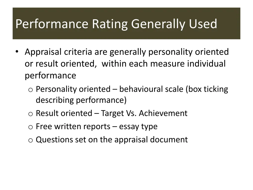 performance rating generally used