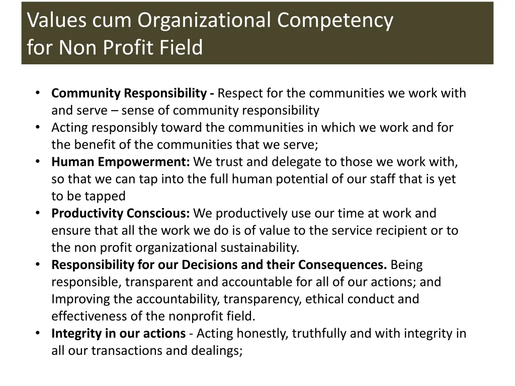 values cum organizational competency