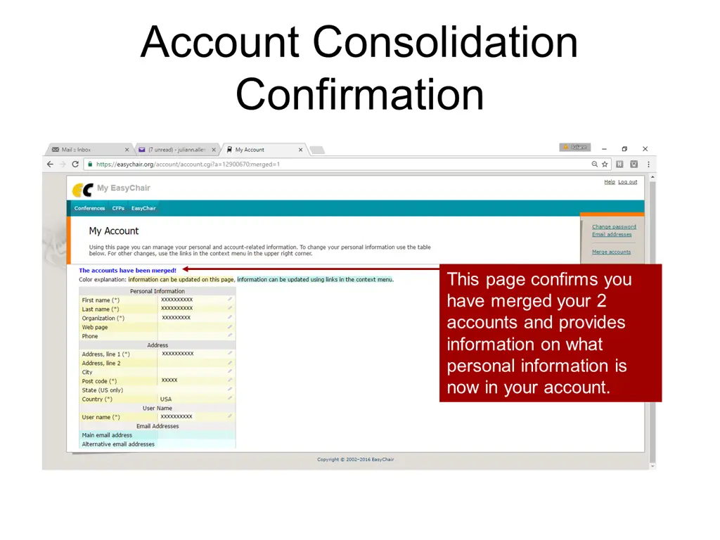 account consolidation confirmation