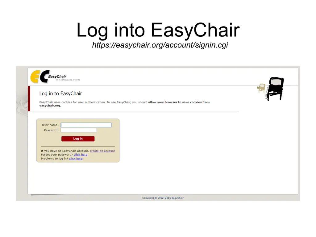 log into easychair https easychair org account