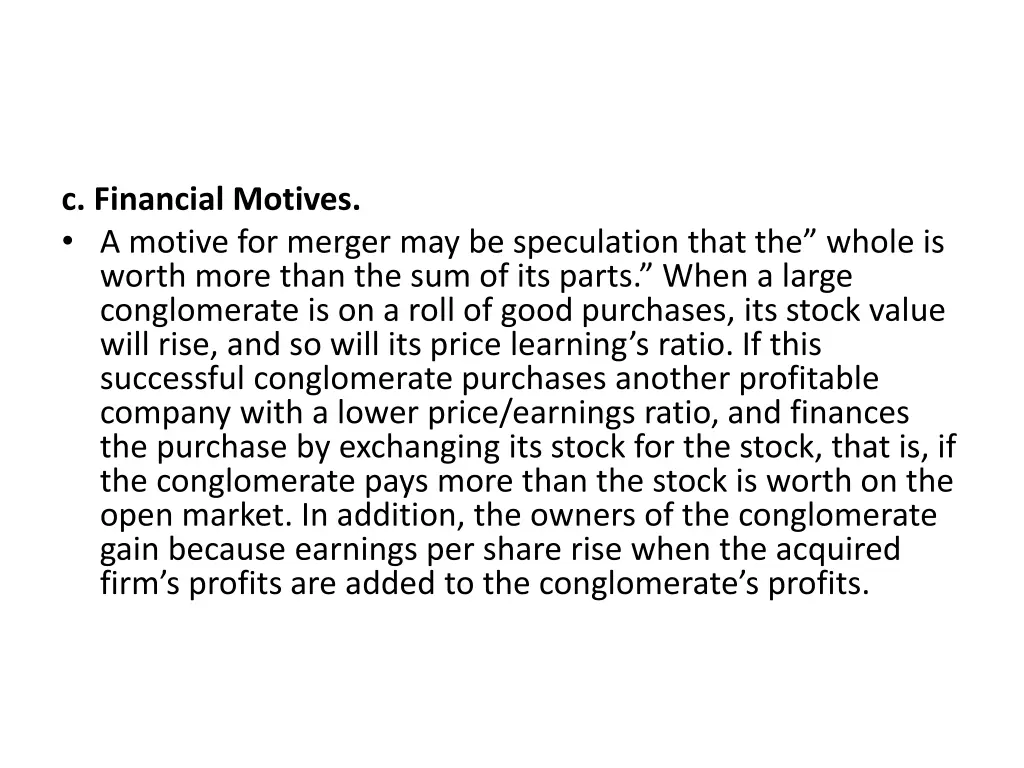 c financial motives a motive for merger