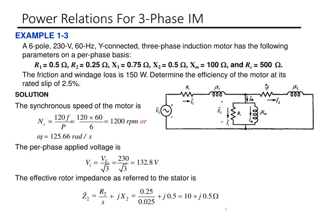 power relations for 3 phase im example