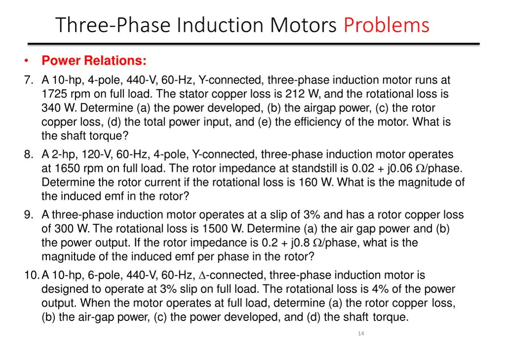 three phase induction motors problems